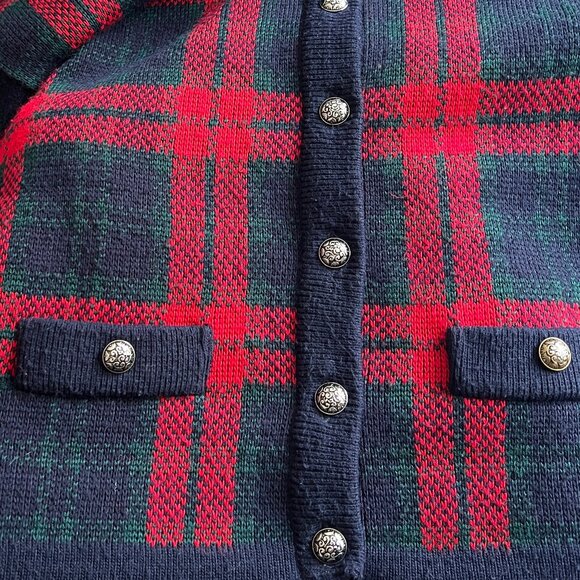 Vintage Scottish Wool Plaid Cardigan Sweater Oversized Tartan Holiday Christmas - Picture 8 of 9